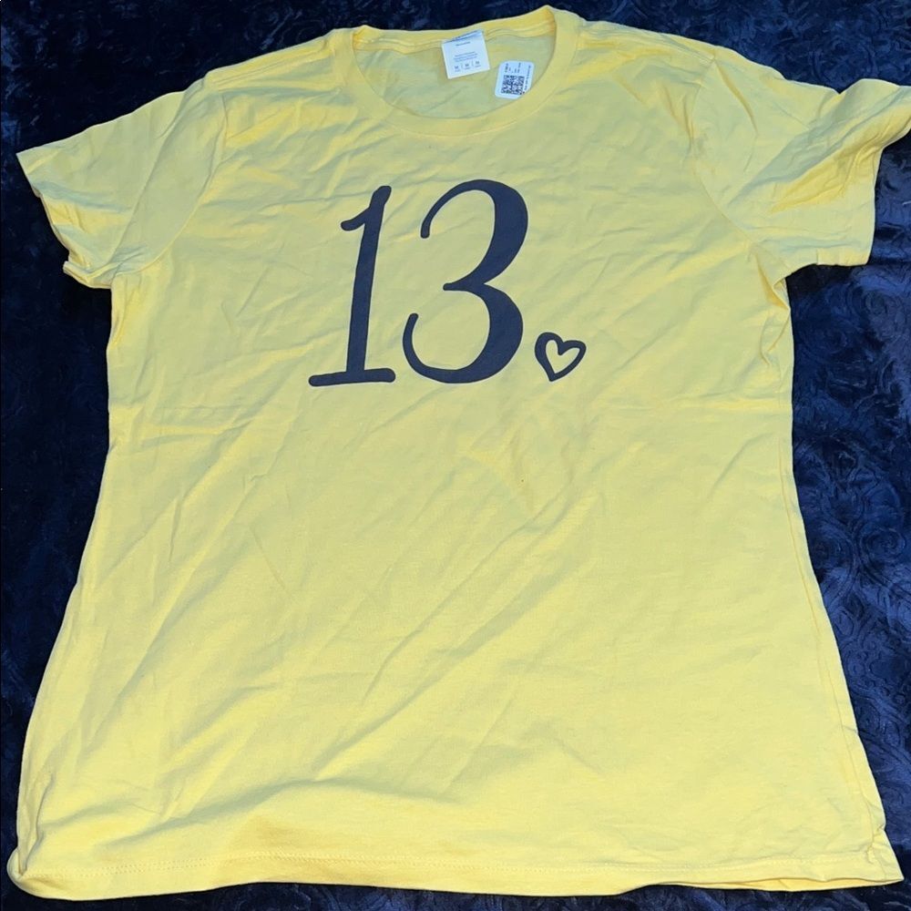 Yellow T-Shirt ‘13' and Heart Print (Women’s M)